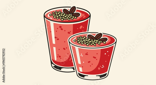 Two refreshing red beverages, adorned with seeds and seeds