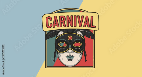 Ornate mask with feathers and "Carnival" text on a tri-colored background