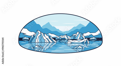 Blue iceberg scene in oval frame