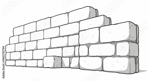 A stylized drawing of a white brick wall built in an offset pattern