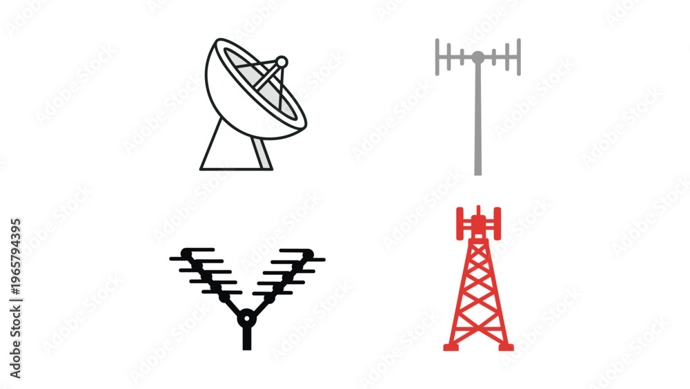Fototapeta premium Illustration of various types of communication signal transmission equipment