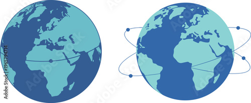 Planet earth global network and connection illustration set showing worldwide communication and technology.