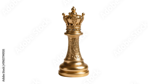 Obraz na plátně Detailed golden chess queen piece with an ornate crown symbolizing power, isolat