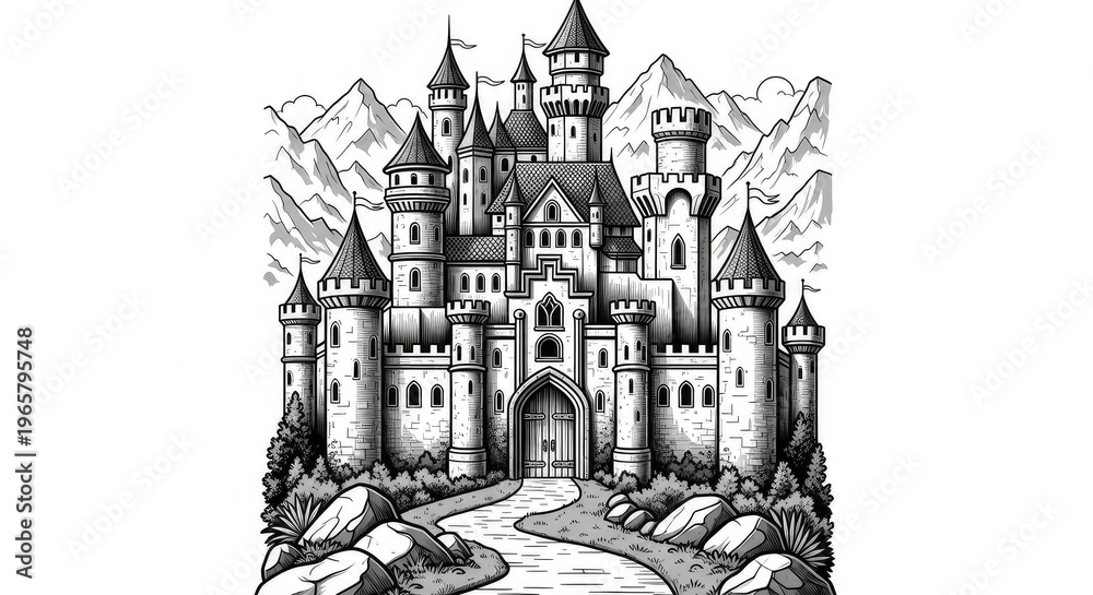 Obraz premium Fantasy medieval castle with towers and turrets