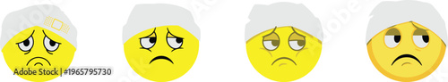 Set of injured head emoji faces with bandages in various expressions depicting pain and recovery.