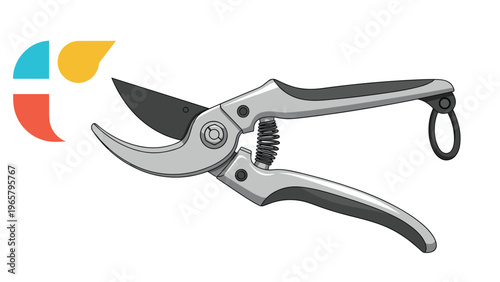 Realistic illustration of a pair of professional metal pruning shears or garden clippers for horticulture and landscaping tasks.