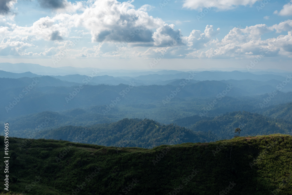 Fototapeta premium Majestic mountain viewpoint nature landscape scenic overlook lush environment panoramic perspective