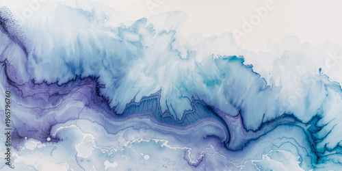 Abstract watercolor background of blue ice texture with vintage paper grunge and frozen winter cloudscape patterns
