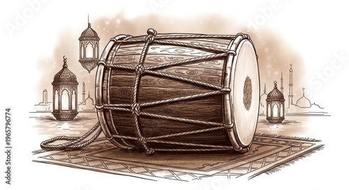 Traditional Indian Dhol Drum Instrument.