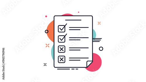 Checklist illustration on a white piece of paper with checkmarks and crosses against a vibrant abstract background.