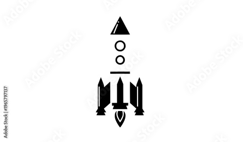 Flat Space Rocket Illustration – Modern Launch Vehicle Vector Design on White