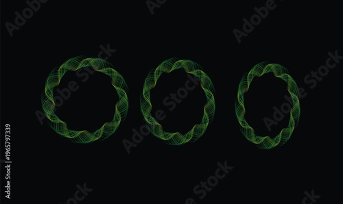 Three Green Abstract Wavy Circle Rings Vector for Technology Logo and Digital Background Design