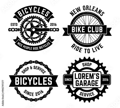 Vintage bicycle shop logo set for bike club repair and service