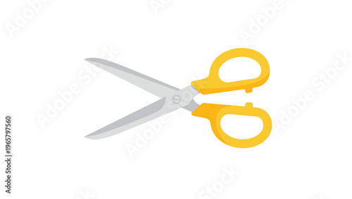 Simple vector illustration of a pair of open scissors with bright yellow handles against a plain white background.