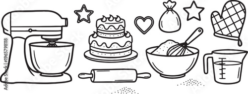 Baking tools and ingredients for cake making