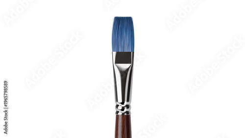 Φωτογραφία Blue synthetic flat brush with silver ferrule and brown handle, isolated on tran