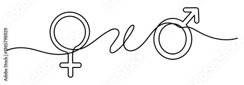Male and female gender symbol in continuous one line drawing