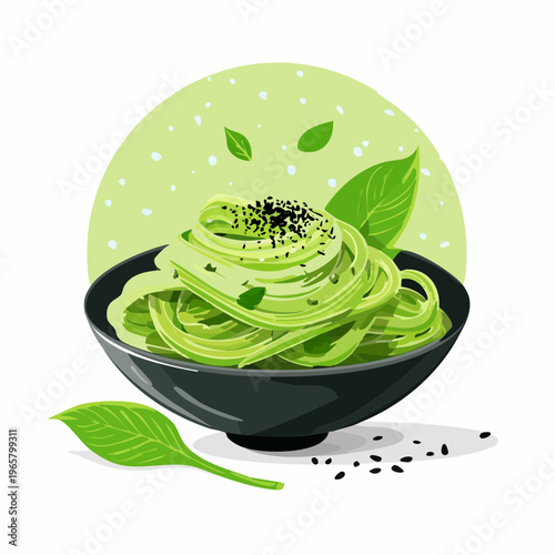 Matcha-Nudeln mit Sesam