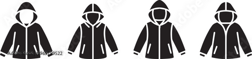 Hooded jacket silhouette collection with zipper detail for casual winter clothing fashion design and outerwear concepts.