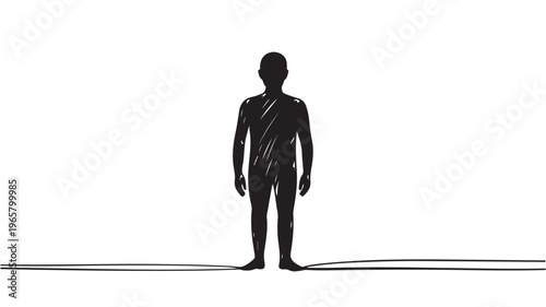 Man Silhouette Standing Alone, Minimalist Human Figure for Solitude, Loneliness, and Individual Mental Health Concepts