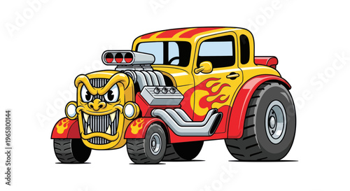 Angry Monster Hot Rod Car Cartoon Illustration