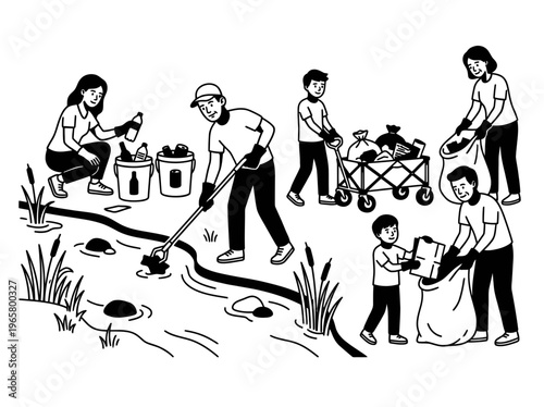 Community cleaning creek together