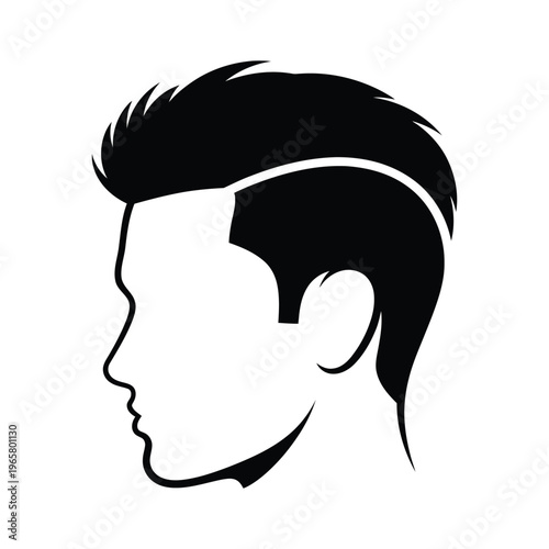 Male profile silhouette with modern undercut hairstyle. Black and white vector illustration of a man's head, barbershop icon.