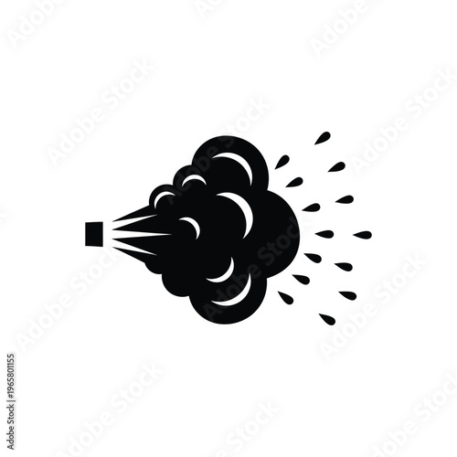 Black silhouette icon of a spray nozzle emitting a cloud of mist or droplets