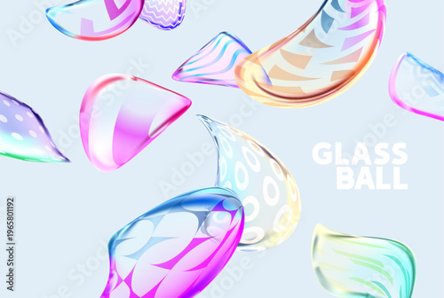 3D Iridescent glass bubbles . Abstract background of  decoration fluid shapes . Liquid glass wallpaper.