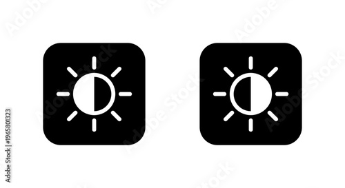 Half sun brightness icon in black square. Light and dark contrast symbol