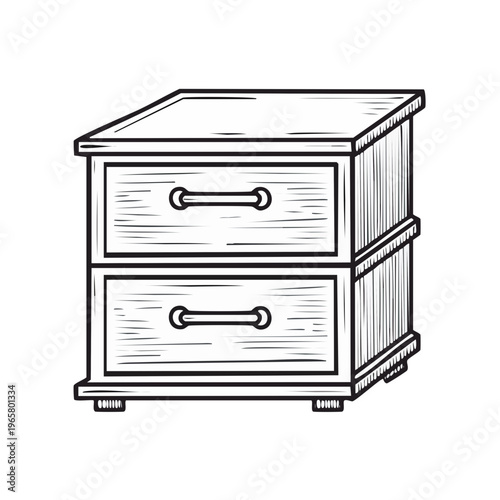 Hand drawn sketch of a wooden nightstand with two drawers and simple handles
