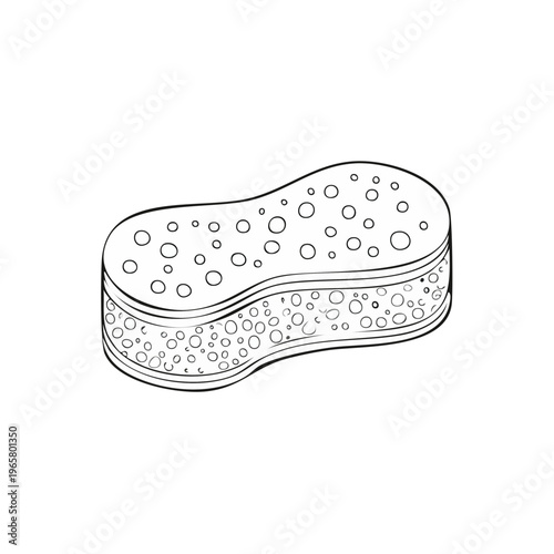 A simple outline drawing of a double-layered scrubbing sponge with many small holes