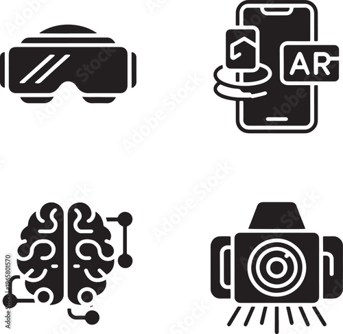 Virtual reality goggles smartphone augmented reality brain camera icons