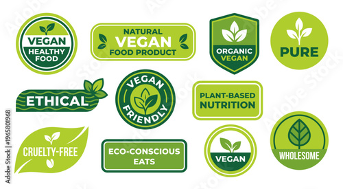 Vegan food label with organic and plant based badge