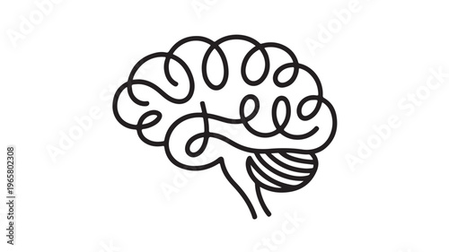 Brain Swirling Lines Vector Illustration, Mental Health and Creativity Concept Doodle for Psychology, Neurology, and Mind Awareness