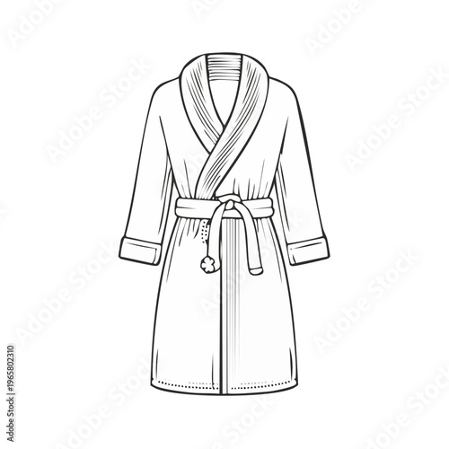 Line Art Sketch of a Luxurious Cozy Bathrobe Tied with a Belt