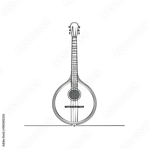 Sketch of a Portuguese guitar with strings and tuning pegs in a minimalist style