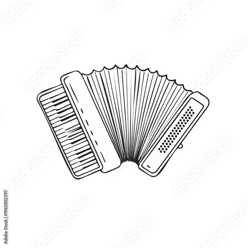 Hand drawn accordion musical instrument sketch with keyboard and bellows