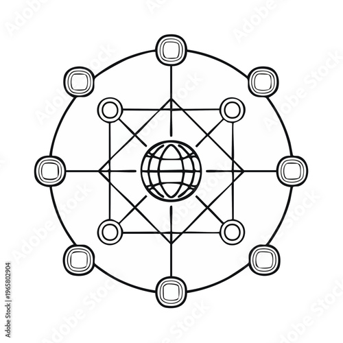 Abstract Global Network Diagram Connecting Earth Sphere With Circles And Lines