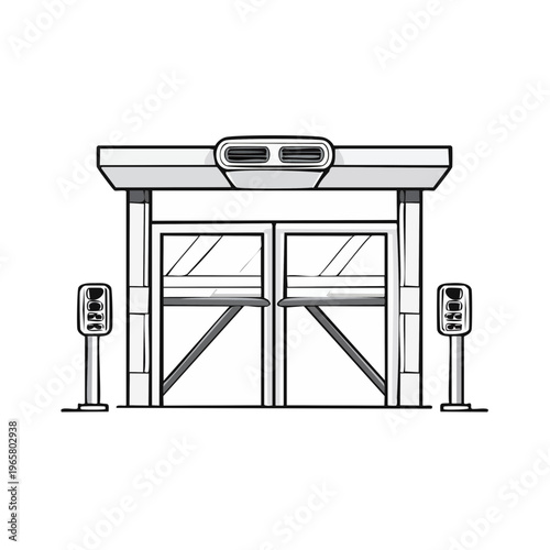 Modern Entrance with Automatic Doors and Security Turnstiles