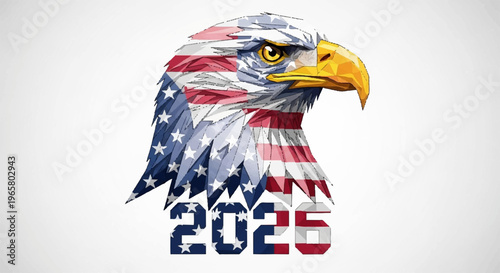 American eagle head with 2025 text in patriotic colors on white background