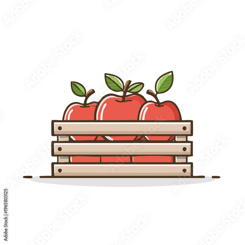 Fresh Ripe Apples in a Wooden Crate Harvest Illustration