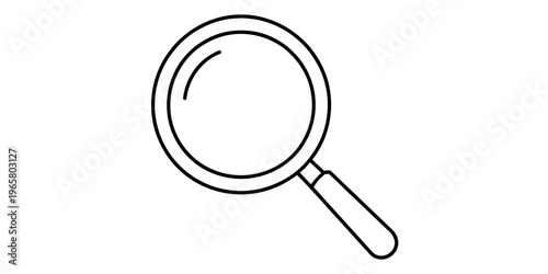 A simple black and white line art vector graphic of a classic magnifying glass search icon design Vector, illustration