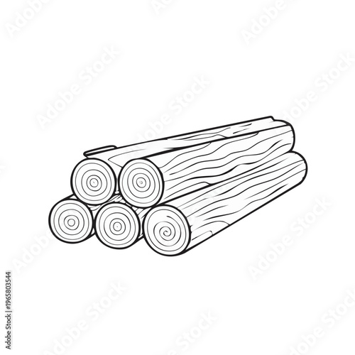 Stack of cut logs showing wood grain and rings, simple line art illustration