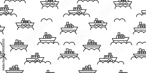 船と波のラインアートシームレスパターン