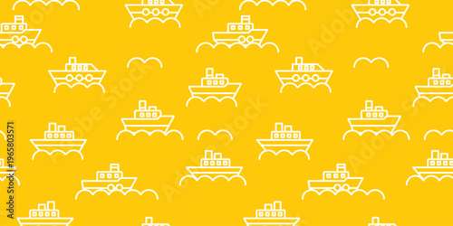 海の船と波の繰り返し模様ベクターイラスト