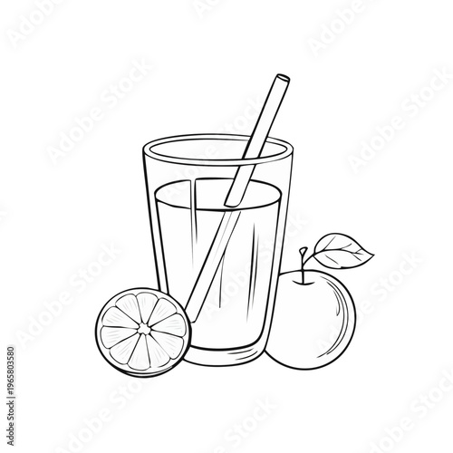 Refreshing citrus juice in a clear glass with a whole orange and a slice