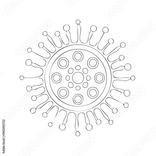 Stylized outline drawing of a virus or bacteria.