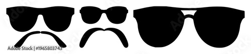 Sunglasses set with solid black icon design featuring eye protection, fashion accessory, graphic illustration with stylish silhouette and monochrome.