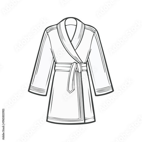Line art illustration of a terrycloth bathrobe with a belt and collar